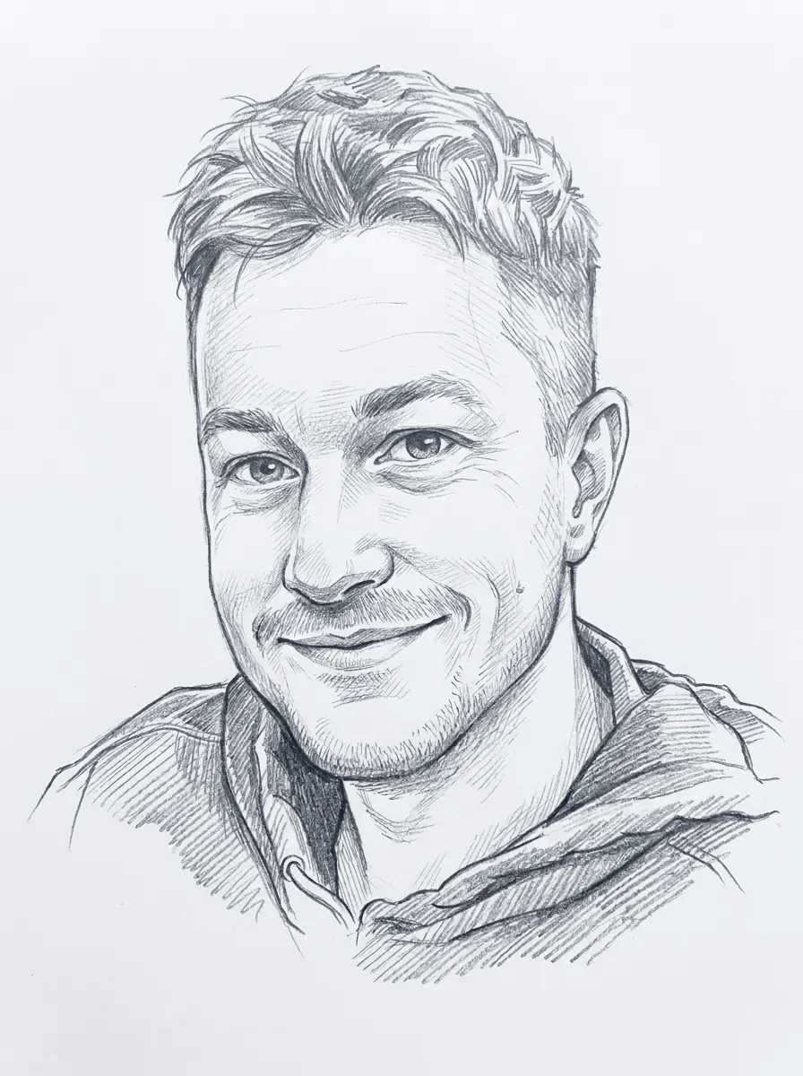 Justin, founder of AXL — pencil portrait